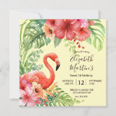 Tropical Watercolor Flamingos & Hibiskus Geburtsta Einladung (Vorderseite)