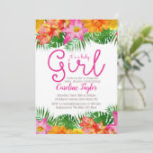 Tropical Watercolor Floral Baby Girl Dusche Einladung (Stehend Vorderseite)