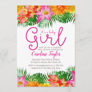 Tropical Watercolor Floral Baby Girl Dusche Einladung