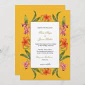 Tropical Watercolor Floral Mustard Wedding Einladung (Vorne/Hinten)
