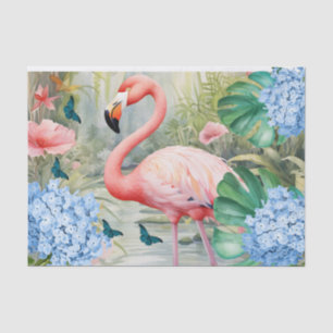 Tropical Watercolor Florals Flamingo & Butterflieg Seidenpapier