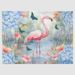 Tropical Watercolor Florals Flamingo & Butterflieg Seidenpapier