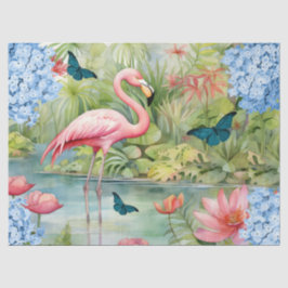 Tropical Watercolor Florals Flamingo & Butterflieg Seidenpapier