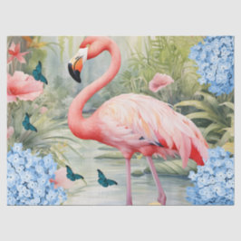Tropical Watercolor Florals Flamingo & Butterflieg Seidenpapier