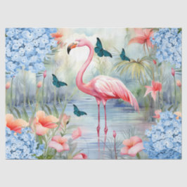 Tropical Watercolor Florals Flamingo & Butterflieg Seidenpapier