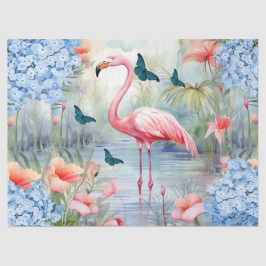 Tropical Watercolor Florals Flamingo & Butterflieg Seidenpapier (Vorderseite)