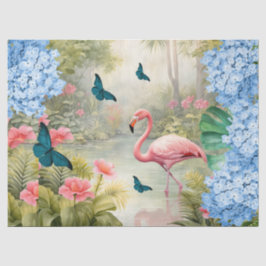Tropical Watercolor Florals Flamingo & Butterflieg Seidenpapier