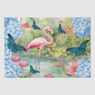 Tropical Watercolor Florals Flamingo & Butterflieg Seidenpapier