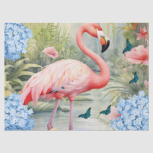 Tropical Watercolor Florals Flamingo & Butterflieg Seidenpapier