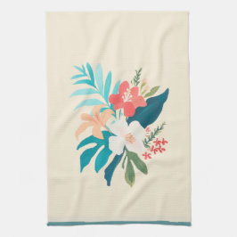 Tropical Watercolor Flowers in Coral & Teal Geschirrtuch