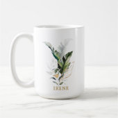 Tropical Watercolor Foliage Gold Script Kaffeetasse (Links)
