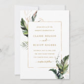 Tropical Watercolor Foliage Gold Wedding Foto Einladung (Vorderseite)
