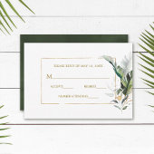 Tropical Watercolor Foliage Gold Wedding RSVP Card
