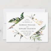 Tropical Watercolor Foliage Green Gold Hochzeit Einladung (Vorderseite)