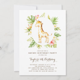 Tropical Watercolor Giraffe Safari Kindergeburtsta Einladung