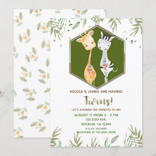 Tropical Watercolor Giraffe & Zebra Baby Dusche Einladung