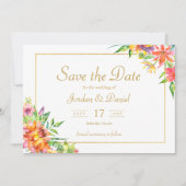Tropical Watercolor Gold Frame Wedding Einladung (Vorderseite)