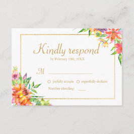 Tropical Watercolor Gold Frame Wedding RSVP