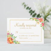 Tropical Watercolor Gold Frame Wedding RSVP Karte (Stehend Vorderseite)