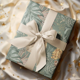 Tropical Watercolor Gold & Green Blätter Muster