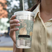 Tropical Watercolor Gold & Green Blätter Muster Acryltrinkbecher