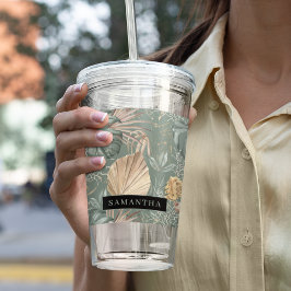 Tropical Watercolor Gold & Green Blätter Muster Acryltrinkbecher