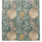 Tropical Watercolor Gold & Green Blätter Muster Duschvorhang (Vorderseite)