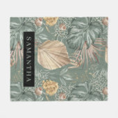 Tropical Watercolor Gold & Green Blätter Muster Fleecedecke (Vorderseite (Horizontal))