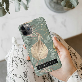 Tropical Watercolor Gold & Green Blätter Muster iPhone 11Pro Max Hülle