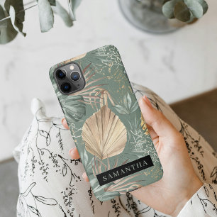 Tropical Watercolor Gold & Green Blätter Muster iPhone 11Pro Max Hülle