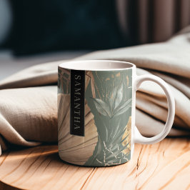 Tropical Watercolor Gold & Green Blätter Muster Kaffeetasse