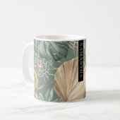Tropical Watercolor Gold & Green Blätter Muster Kaffeetasse (Vorderseite Links)