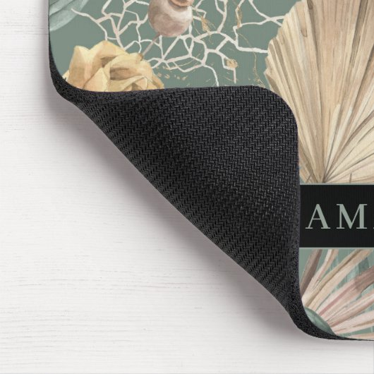 Tropical Watercolor Gold & Green Blätter Muster Mousepad (Ecke)