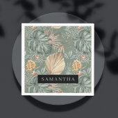 Tropical Watercolor Gold & Green Blätter Muster Serviette