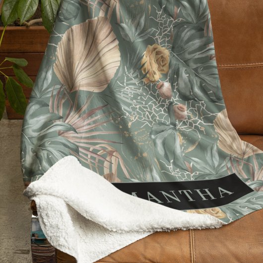 Tropical Watercolor Gold & Green Blätter Muster Sherpadecke