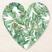 Tropical Watercolor Green Blätter Gold Liebe (dünn Untersetzer (Vorderseite)