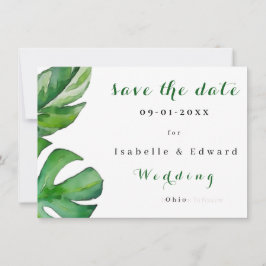 Tropical Watercolor Green Leaves Custom Save The Date
