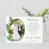 Tropical Watercolor Green Monstera Blätter Hochzei Dankeskarte (Stehend Vorderseite)