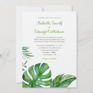 Tropical Watercolor Green Monstera Blätter Hochzei Einladung