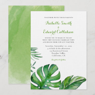 Tropical Watercolor Green Monstera Blätter Hochzei Einladung