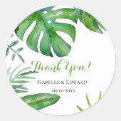 Tropical Watercolor Green Monstera Blätter Hochzei Runder Aufkleber (Vorderseite)