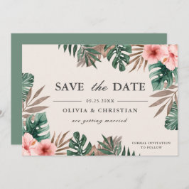 Tropical Watercolor Green Monstera Hochzeit der Bl Save The Date