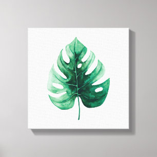 Tropical Watercolor Green Monstera Illustration Leinwanddruck