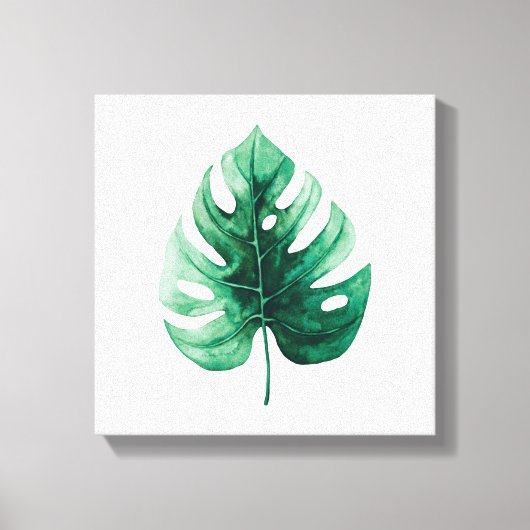 Tropical Watercolor Green Monstera Illustration Leinwanddruck (Vorderseite)