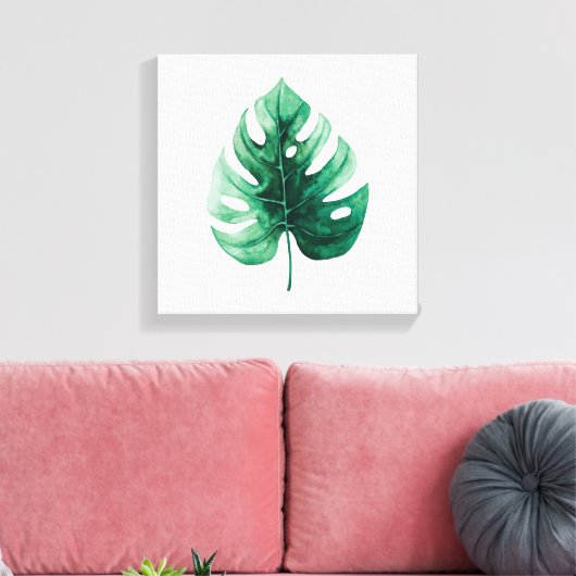 Tropical Watercolor Green Monstera Illustration Leinwanddruck (Insitu (Wohnzimmer))