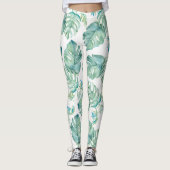 Tropical Watercolor Grüne Yoga Leggings (Vorderseite)