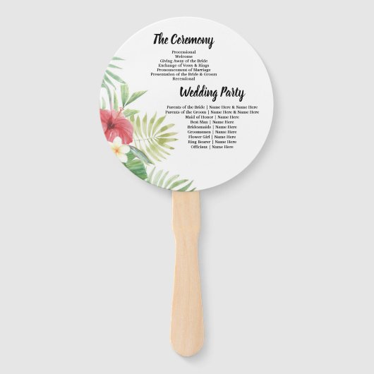 Tropical Watercolor Hochzeitsprogramm Hand Fan Fächer (Rückseite)