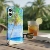 Tropical Watercolor Island Beach Palm Sailboat