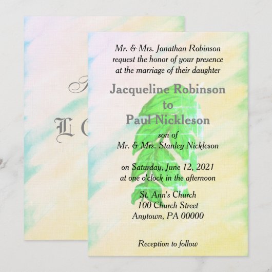 Tropical Watercolor Leaf Wedding Suite Einladung (Vorne/Hinten)