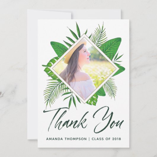 Tropical Watercolor Luau Abschluss Vielen Dank Ankündigung (Vorderseite)